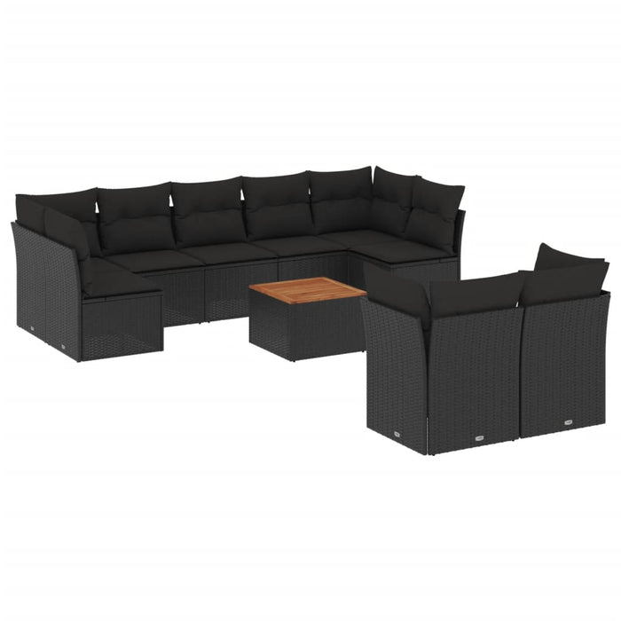 Set canapele de grădină cu perne, 10 piese, negru, poliratan - WALTI WALTI