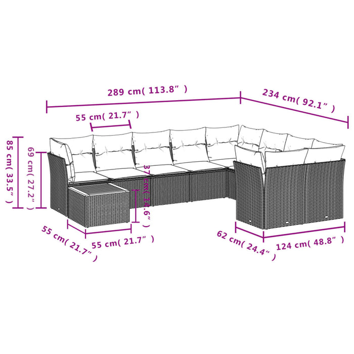 Set canapele de grădină cu perne, 10 piese, negru, poliratan - WALTI WALTI