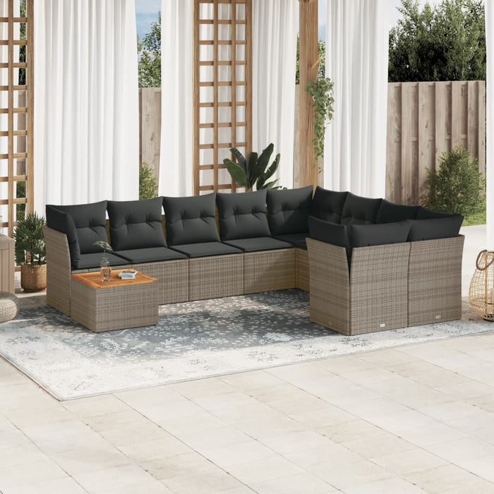 Set mobilier de grădină cu perne, 10 piese, gri, poliratan - WALTI WALTI