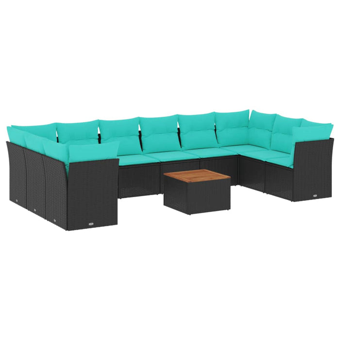 Set canapele de grădină cu perne, 11 piese, negru, poliratan - WALTI WALTI