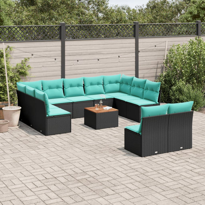 Set mobilier de grădină cu perne, 12 piese, negru, poliratan - WALTI WALTI