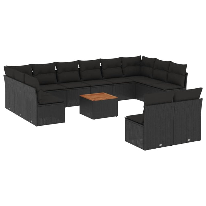 Set mobilier de grădină cu perne, 13 piese, negru, poliratan - WALTI WALTI