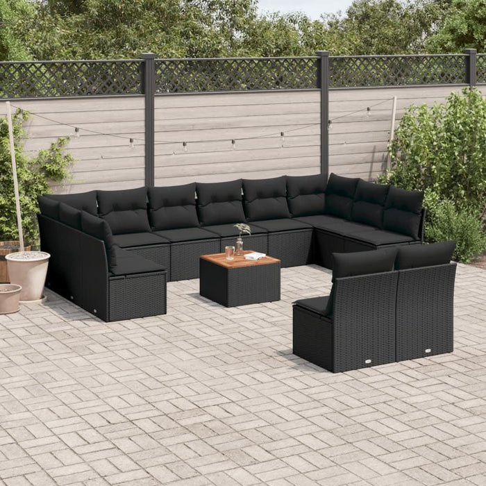 Set mobilier de grădină cu perne, 13 piese, negru, poliratan - WALTI WALTI