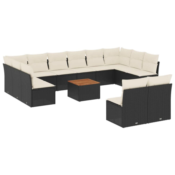 Set mobilier de grădină cu perne, 13 piese, negru, poliratan - WALTI WALTI