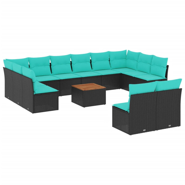 Set mobilier de grădină cu perne, 13 piese, negru, poliratan - WALTI WALTI