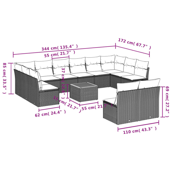 Set mobilier de grădină cu perne, 13 piese, negru, poliratan - WALTI WALTI