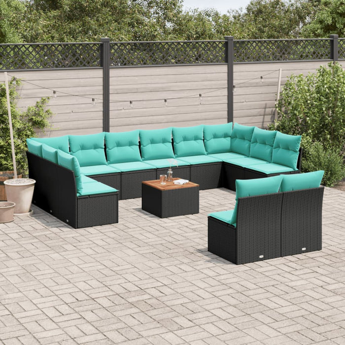 Set mobilier de grădină cu perne, 13 piese, negru, poliratan - WALTI WALTI