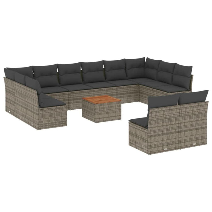 Set mobilier de grădină cu perne, 13 piese, gri, poliratan - WALTI WALTI