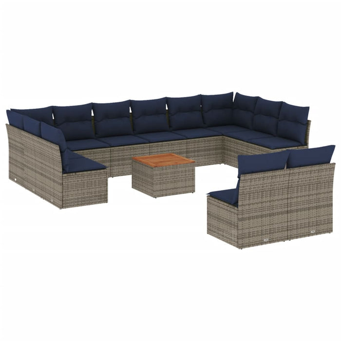 Set mobilier de grădină cu perne, 13 piese, gri, poliratan - WALTI WALTI