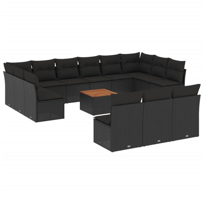 Set mobilier de grădină cu perne, 14 piese, negru, poliratan - WALTI WALTI