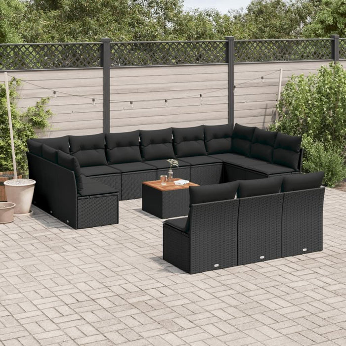 Set mobilier de grădină cu perne, 14 piese, negru, poliratan - WALTI WALTI