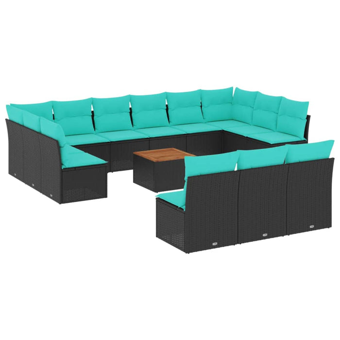 Set mobilier de grădină cu perne, 14 piese, negru, poliratan - WALTI WALTI