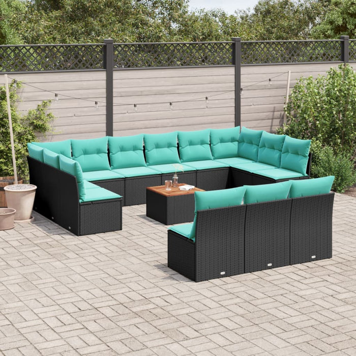 Set mobilier de grădină cu perne, 14 piese, negru, poliratan - WALTI WALTI