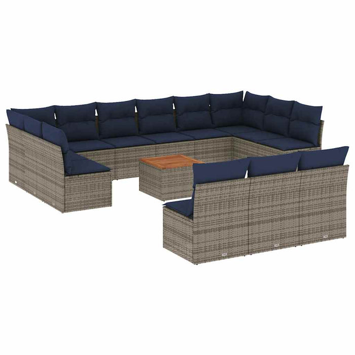 Set mobilier de grădină cu perne, 14 piese, gri, poliratan - WALTI WALTI