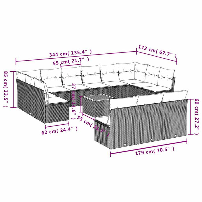 Set mobilier de grădină cu perne, 14 piese, gri, poliratan - WALTI WALTI