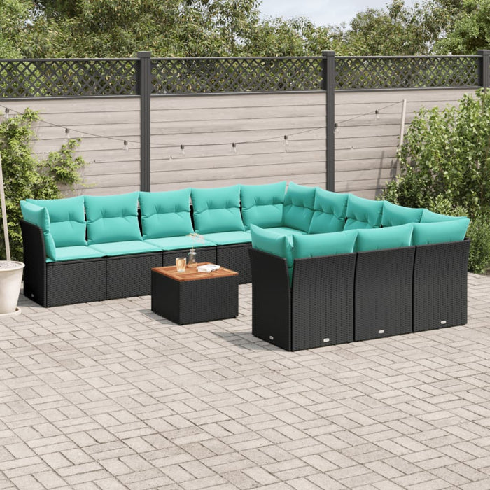Set mobilier de grădină cu perne, 12 piese, negru, poliratan - WALTI WALTI