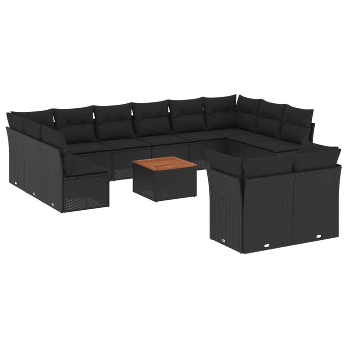 Set mobilier de grădină cu perne, 13 piese, negru, poliratan - WALTI WALTI