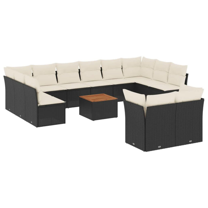 Set mobilier de grădină cu perne, 13 piese, negru, poliratan - WALTI WALTI