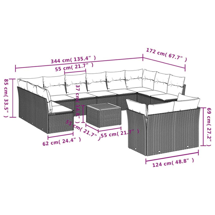 Set mobilier de grădină cu perne, 13 piese, negru, poliratan - WALTI WALTI
