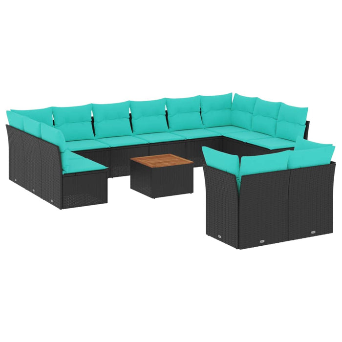 Set mobilier de grădină cu perne, 13 piese, negru, poliratan - WALTI WALTI