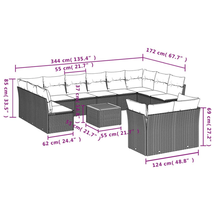 Set mobilier de grădină cu perne, 13 piese, negru, poliratan - WALTI WALTI