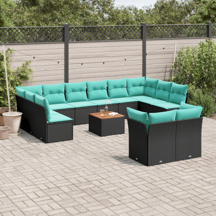 Set mobilier de grădină cu perne, 13 piese, negru, poliratan - WALTI WALTI