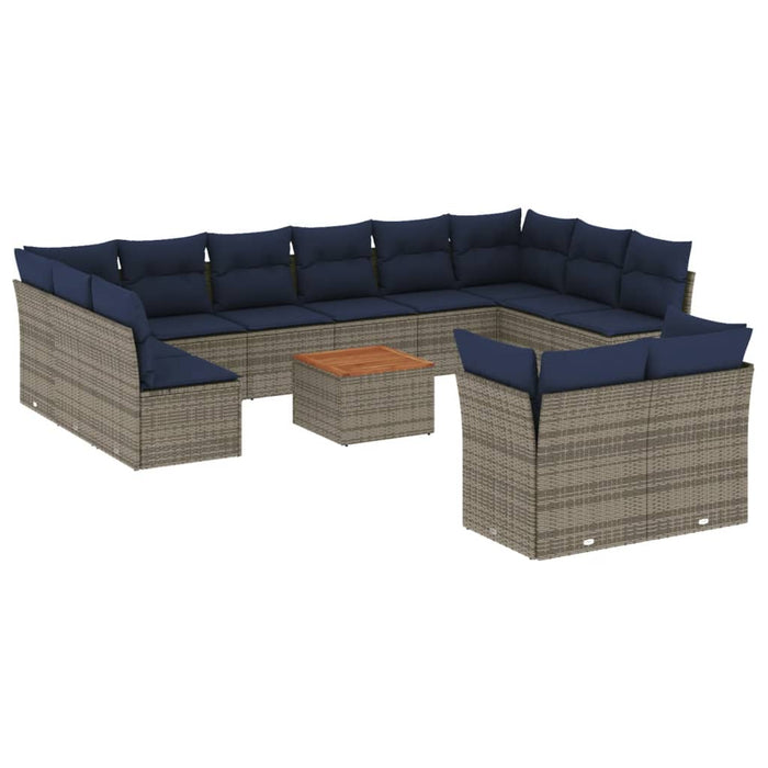 Set mobilier de grădină cu perne, 13 piese, gri, poliratan - WALTI WALTI