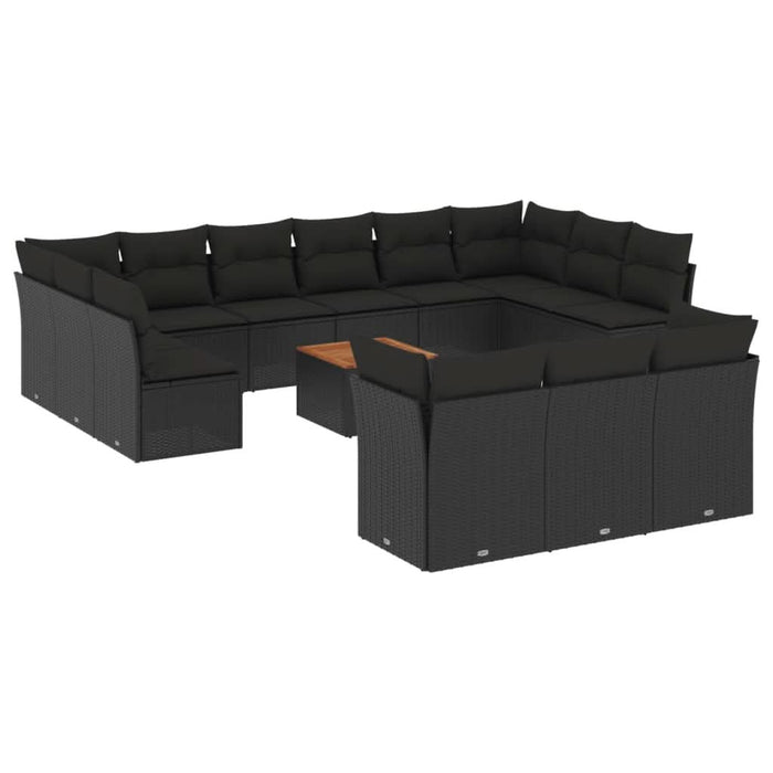 Set mobilier de grădină cu perne, 14 piese, negru, poliratan - WALTI WALTI