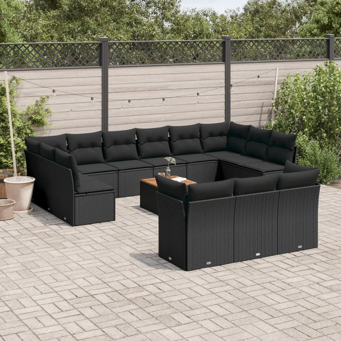 Set mobilier de grădină cu perne, 14 piese, negru, poliratan - WALTI WALTI