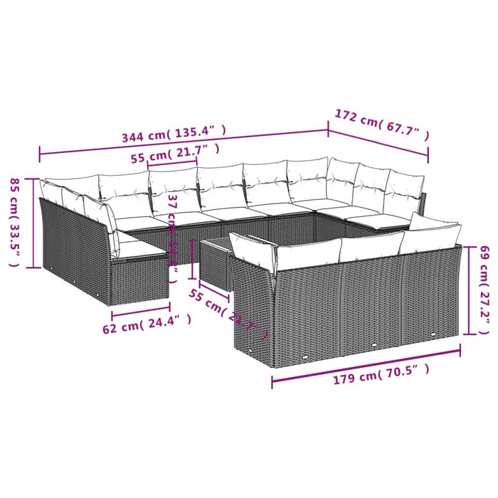 Set mobilier de grădină cu perne, 14 piese, negru, poliratan - WALTI WALTI