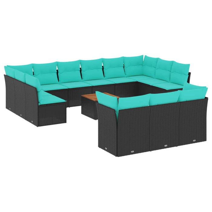 Set mobilier de grădină cu perne, 14 piese, negru, poliratan - WALTI WALTI