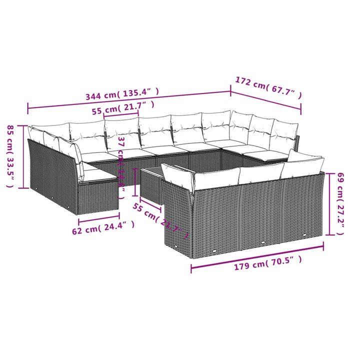 Set mobilier de grădină cu perne, 14 piese, negru, poliratan - WALTI WALTI