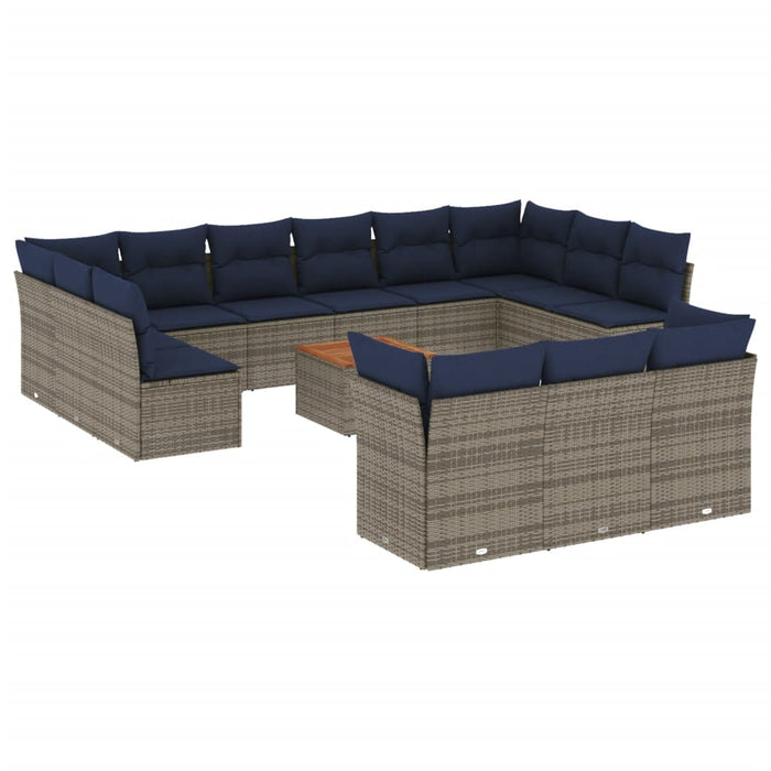 Set mobilier de grădină cu perne, 14 piese, gri, poliratan - WALTI WALTI