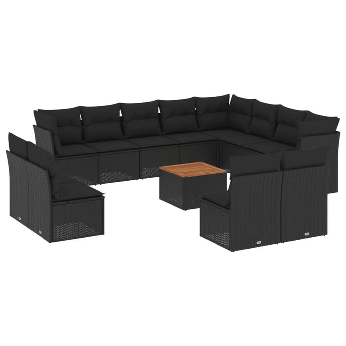 Set mobilier de grădină cu perne, 13 piese, negru, poliratan - WALTI WALTI