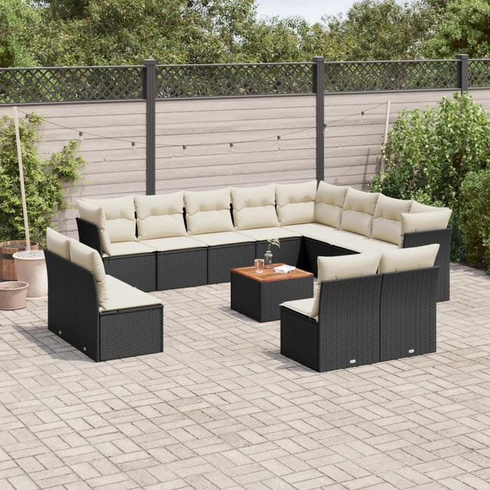 Set mobilier de grădină cu perne, 13 piese, negru, poliratan - WALTI WALTI