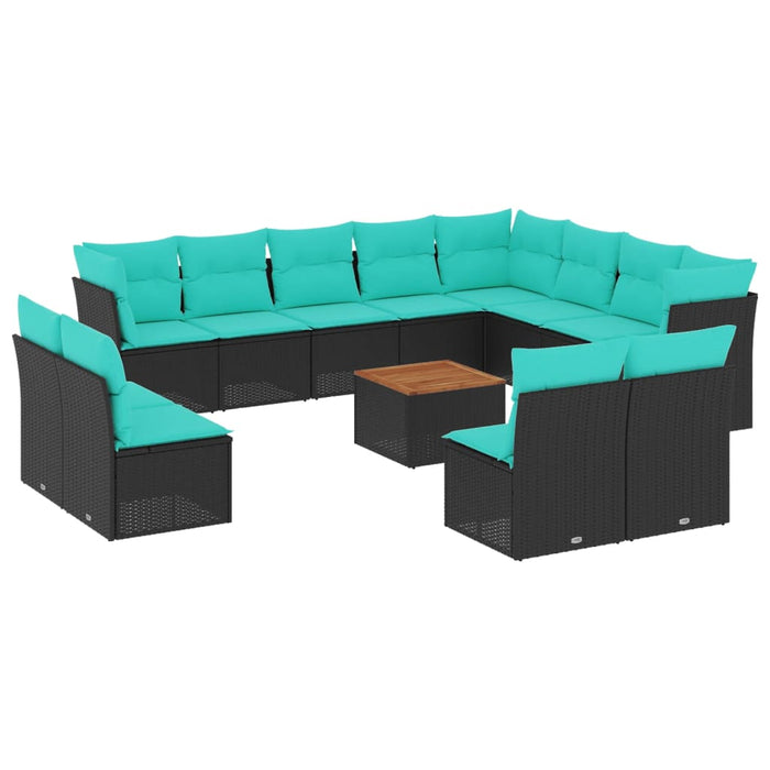 Set mobilier de grădină cu perne, 13 piese, negru, poliratan - WALTI WALTI