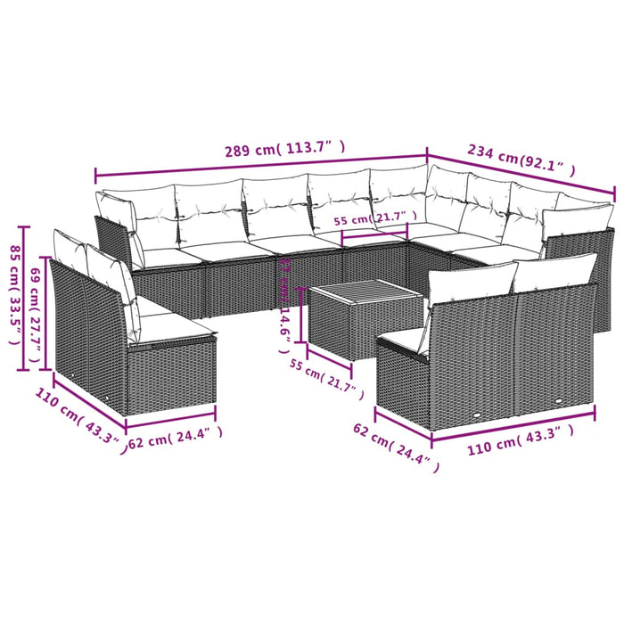 Set mobilier de grădină cu perne, 13 piese, negru, poliratan - WALTI WALTI