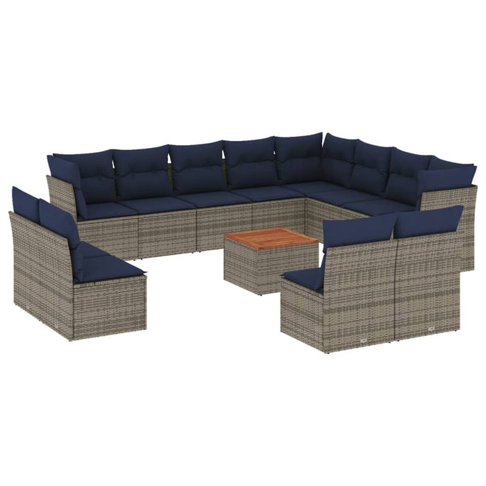 Set mobilier de grădină cu perne, 13 piese, gri, poliratan - WALTI WALTI