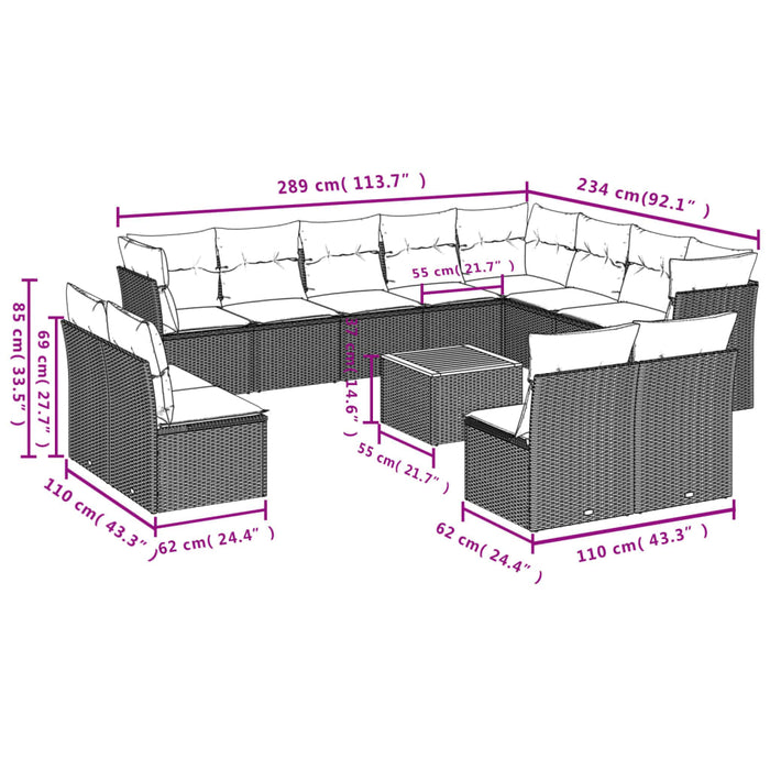 Set mobilier de grădină cu perne, 13 piese, gri, poliratan - WALTI WALTI