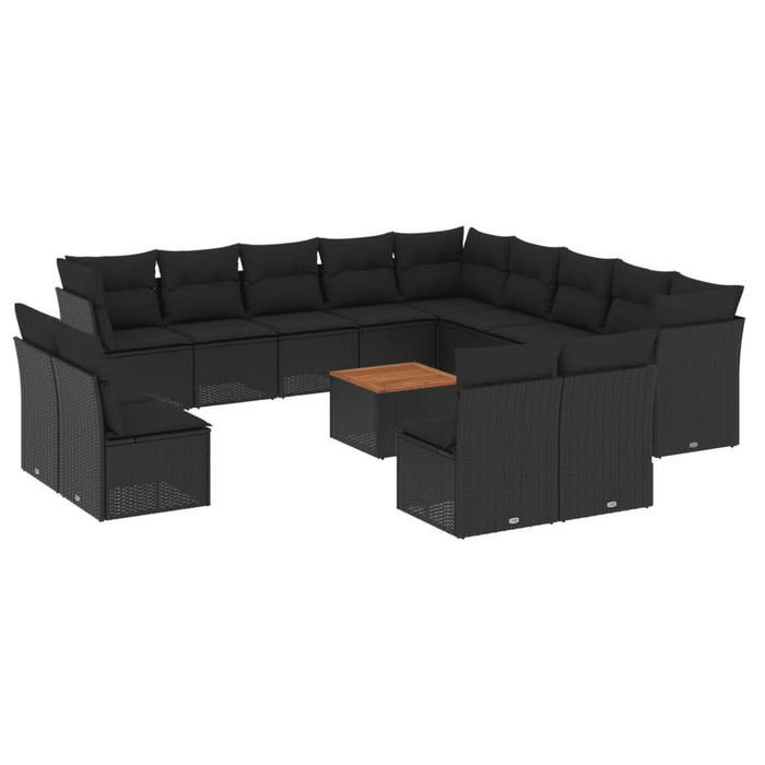 Set mobilier de grădină cu perne, 14 piese, negru, poliratan - WALTI WALTI