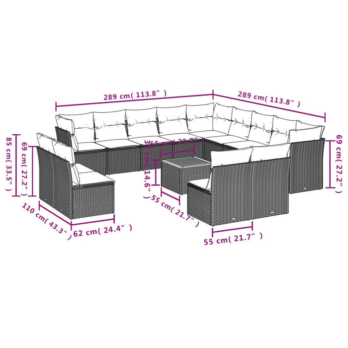 Set mobilier de grădină cu perne, 14 piese, negru, poliratan - WALTI WALTI