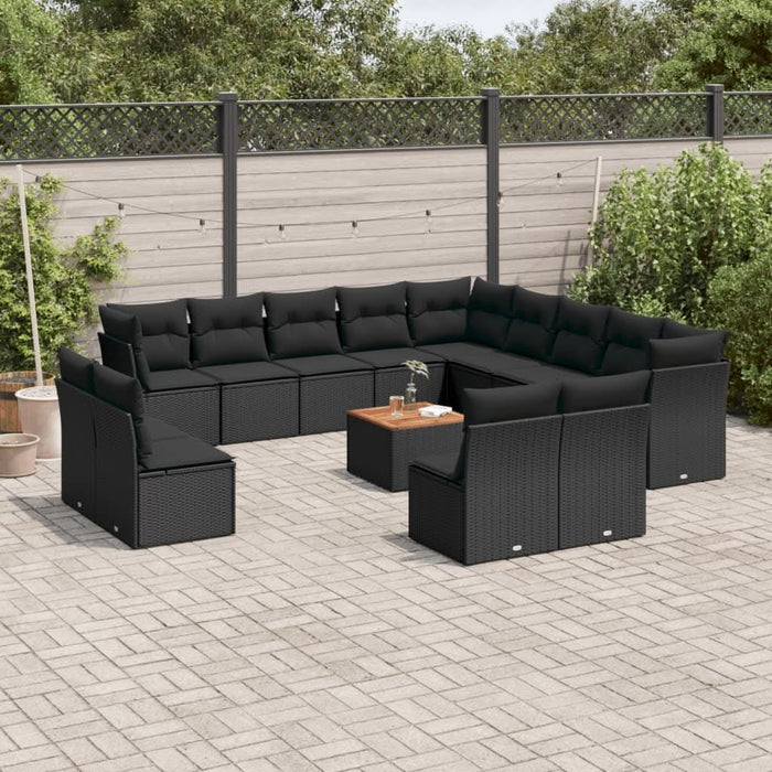 Set mobilier de grădină cu perne, 14 piese, negru, poliratan - WALTI WALTI