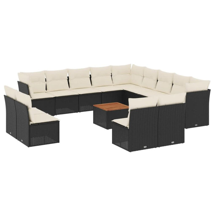 Set mobilier de grădină cu perne, 14 piese, negru, poliratan - WALTI WALTI