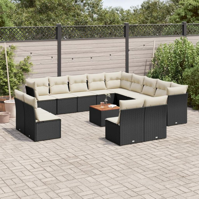 Set mobilier de grădină cu perne, 14 piese, negru, poliratan - WALTI WALTI