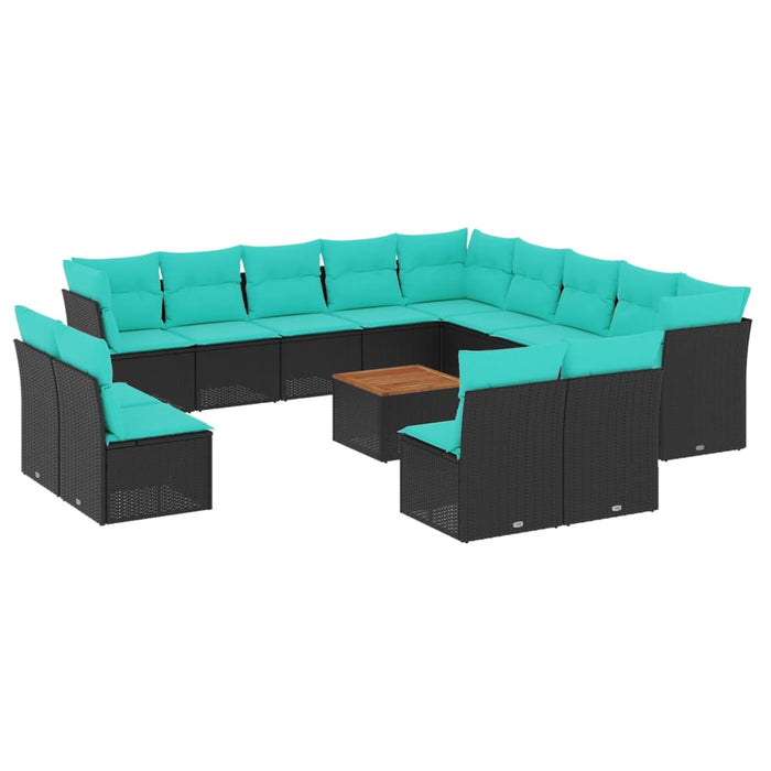 Set mobilier de grădină cu perne, 14 piese, negru, poliratan - WALTI WALTI