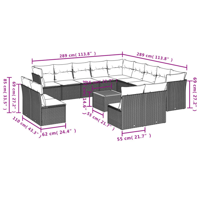 Set mobilier de grădină cu perne, 14 piese, negru, poliratan - WALTI WALTI