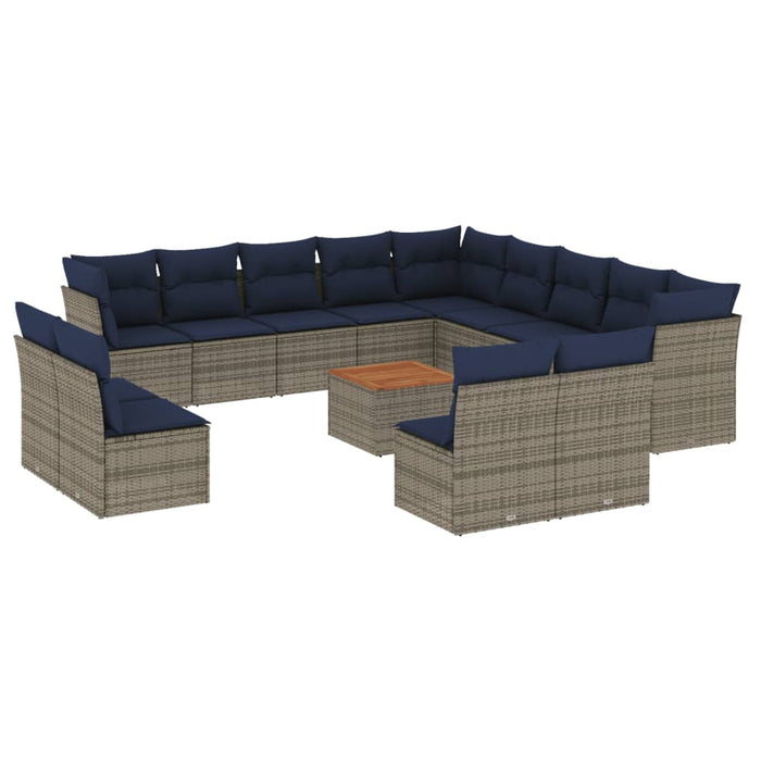 Set mobilier de grădină cu perne, 14 piese, gri, poliratan - WALTI WALTI