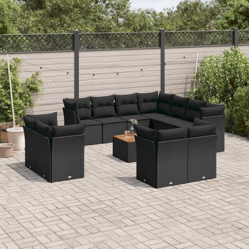 Set canapele de grădină, 12 piese, cu perne, negru, poliratan - WALTI WALTI