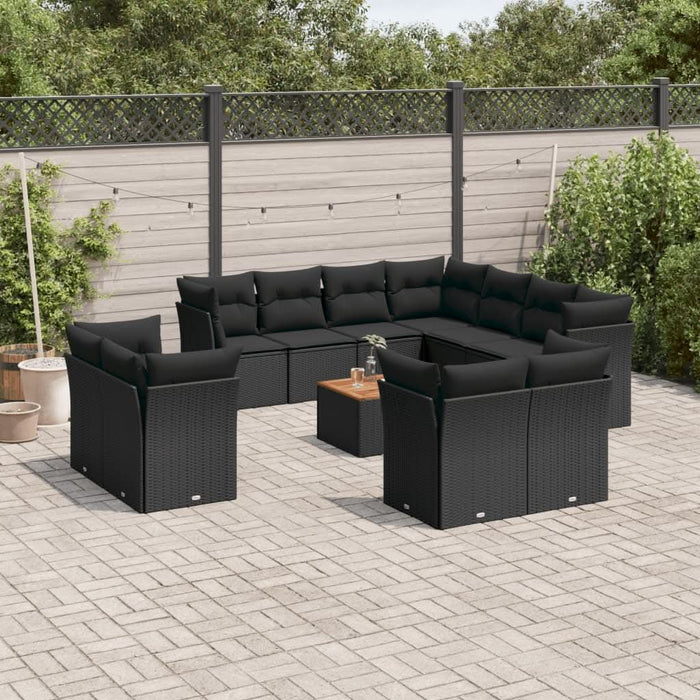 Set canapele de grădină, 12 piese, cu perne, negru, poliratan - WALTI WALTI