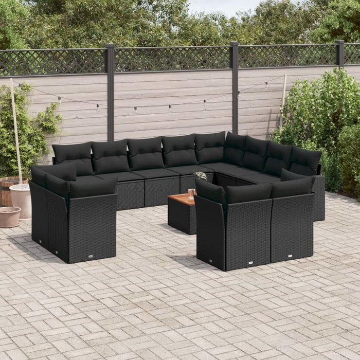 Set mobilier de grădină cu perne, 13 piese, negru, poliratan - WALTI WALTI